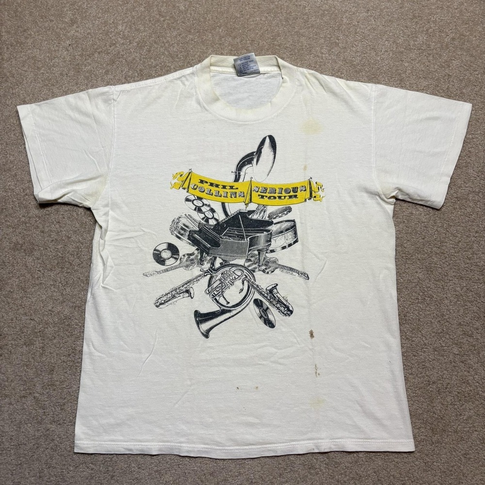 Vtg Phil Collins Shirt Mens Large White Serious Tour 1990 Brockum Genesis 90s